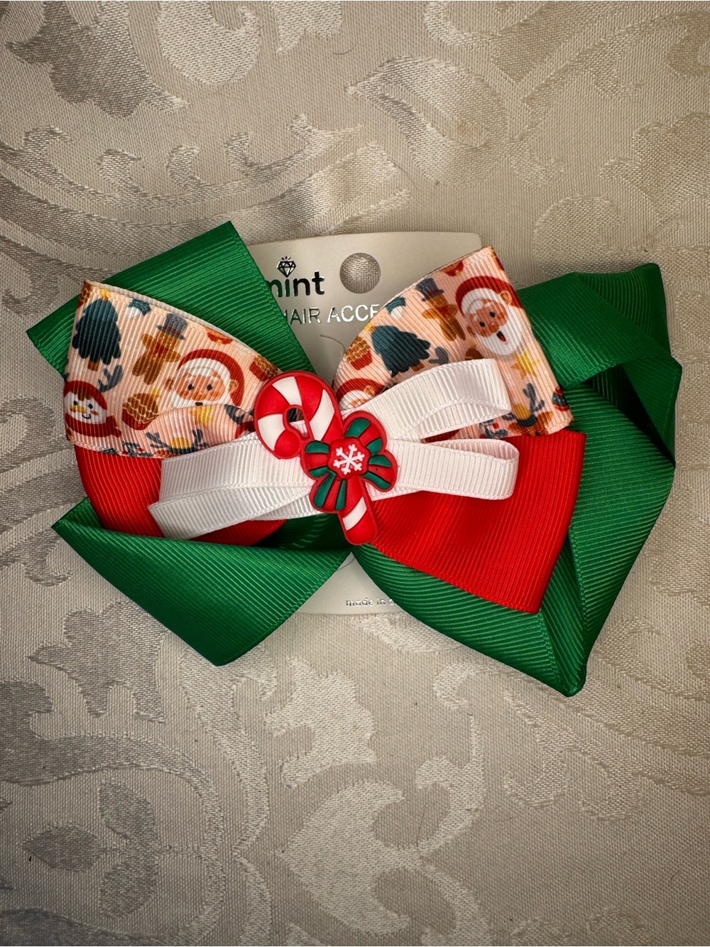 New Mint Green, Red, White and Multicolor Holiday Candy Cane Hair Bow